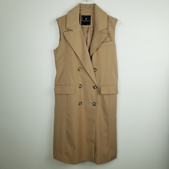 bagatelle Jackets & Blazers - Bagatelle Collection Tan Sleeveless Longline Blazer Vest NWT